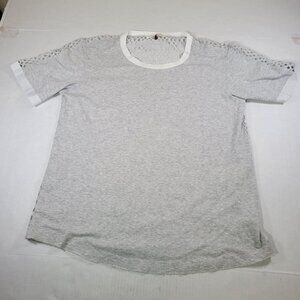 Rebecca Taylor Women Athleisure Gray & White Short-Sleeve Mesh Back Top Size S